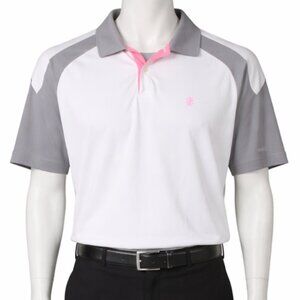 IZOD Mens Large Golf Polo Shirt Gray Pink Colorblock Short Sleeve Performance